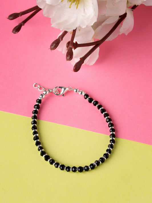 NVR Women Silver-Toned Black Brass Rhodium-Plated Link Bracelet - NR Retail-NVR