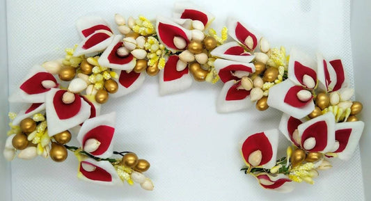 Pink & White Flower With Gold Beads Hair Gajra Grab2Buy Mokshi Collections Grab2Buy