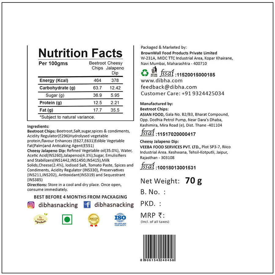 Dibha Beetroot Chips with Cheesy Jalapeno Dip