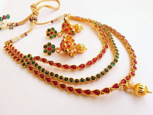 Multicolor Kemp Three Layer Necklace Set