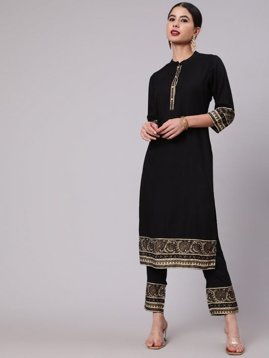 Aks Ethnic Motifs Printed Mandarin Collar Straight Kurta With Trousers