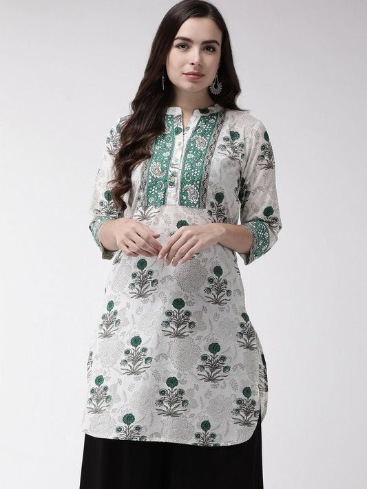 Anouk Off White Ethnic Motifs Printed Mandarin Collar Cotton Straight Kurta | Grab2Buy