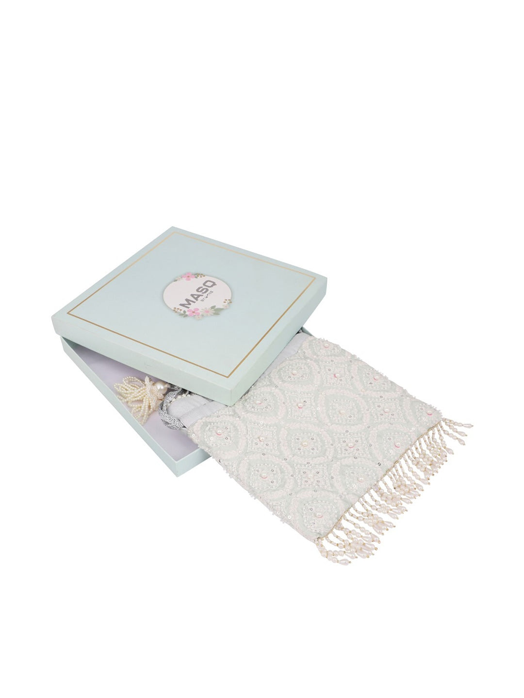 Masq Grey & Gold-Toned Embroidered Potli Clutch - Grab2buy
