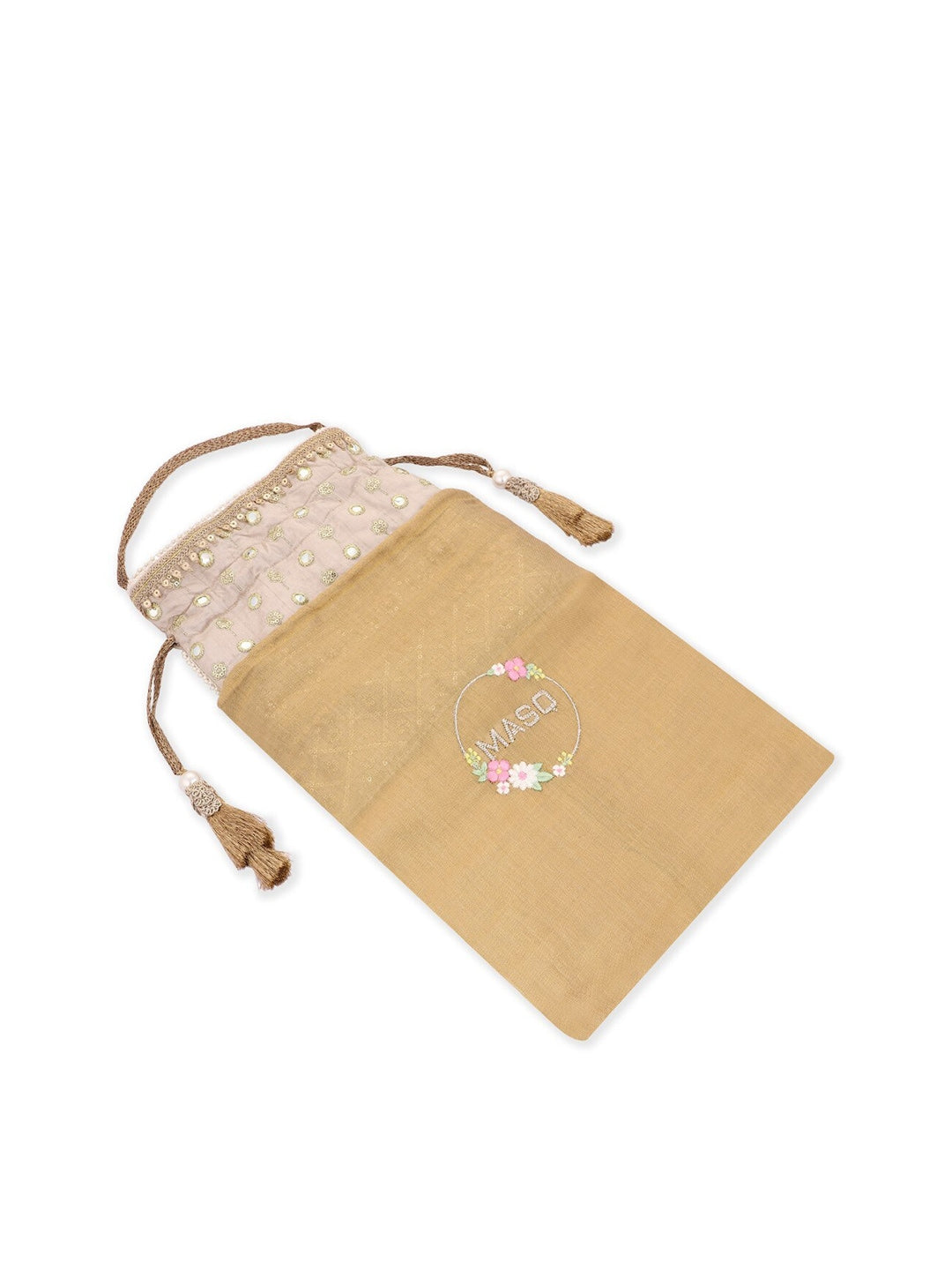 Masq Black & Silver-Toned Embellished Potli Clutch - Grab2buy