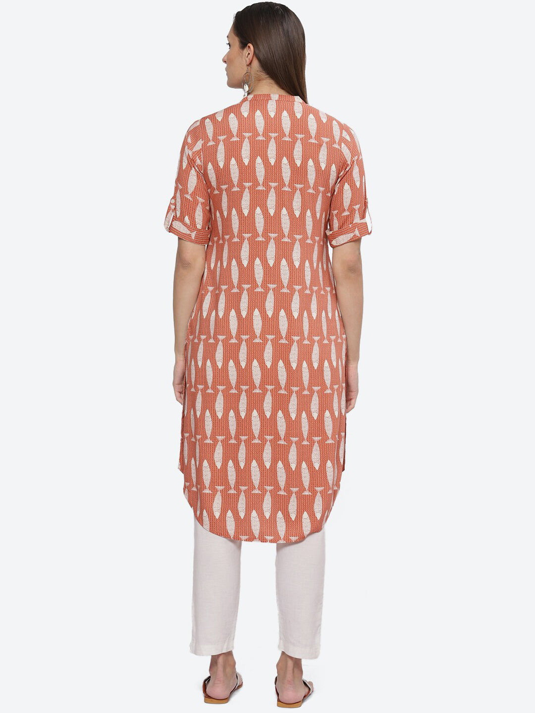Biba Mandarin Collar Ethnic Motifs Printed A-Line Kurta - Grab2buy
