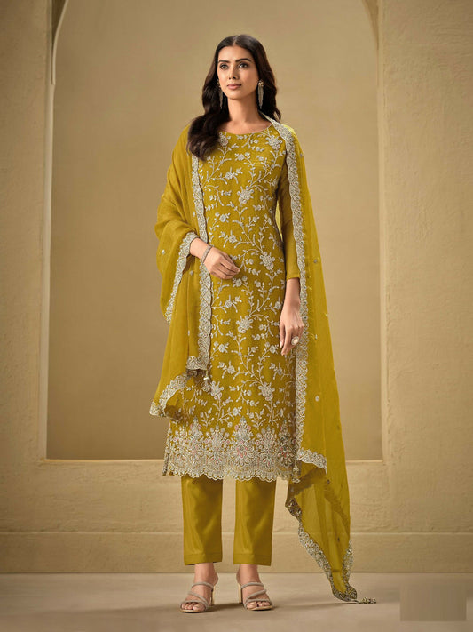 Anaita Mustard Embroidered Silk Stitched Salwar suit