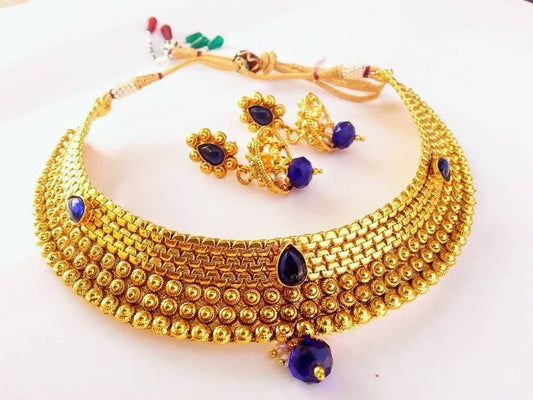 Blue Kemp Antique Necklace Set Grab2Buy Mokshi Collections Grab2Buy