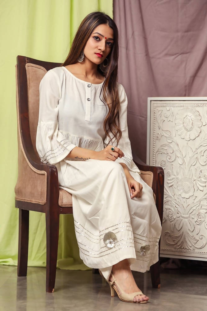 Cheera Hot White Gotta Palazzo Set