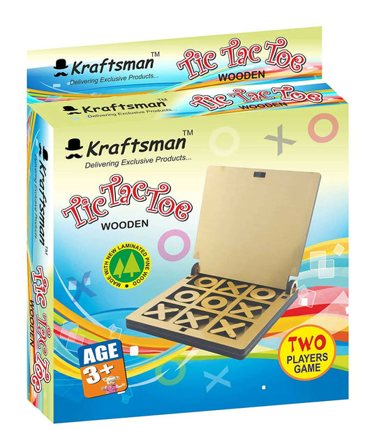 Kraftsman Wooden Tic Tac Toe Portable Game for Kids, Teens and Adults with Golden Mirror Shade Strategy & War Games Board Game - Grab2buy