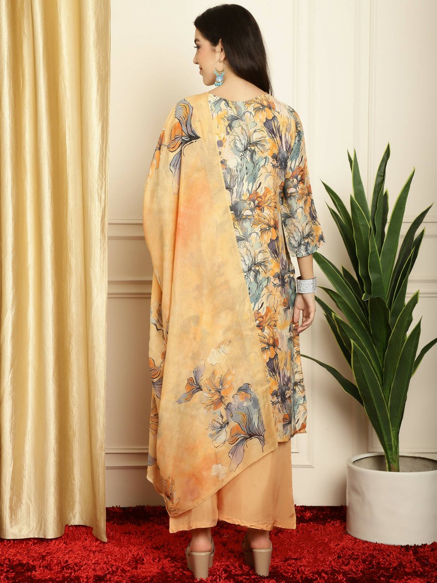 Aastha Fashion Women's Multicolor Muslin Digital Printed with Embroidered Lace work Kurta with Trouser & Dupatta - Grab2buy