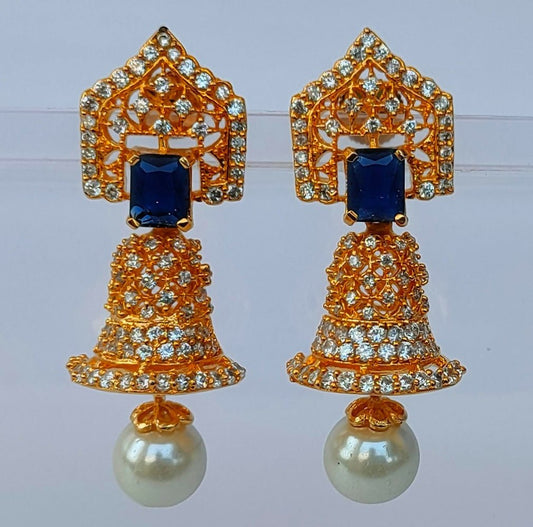 AD Bell Type Jhumkas with Blue Stone - Grab2buy
