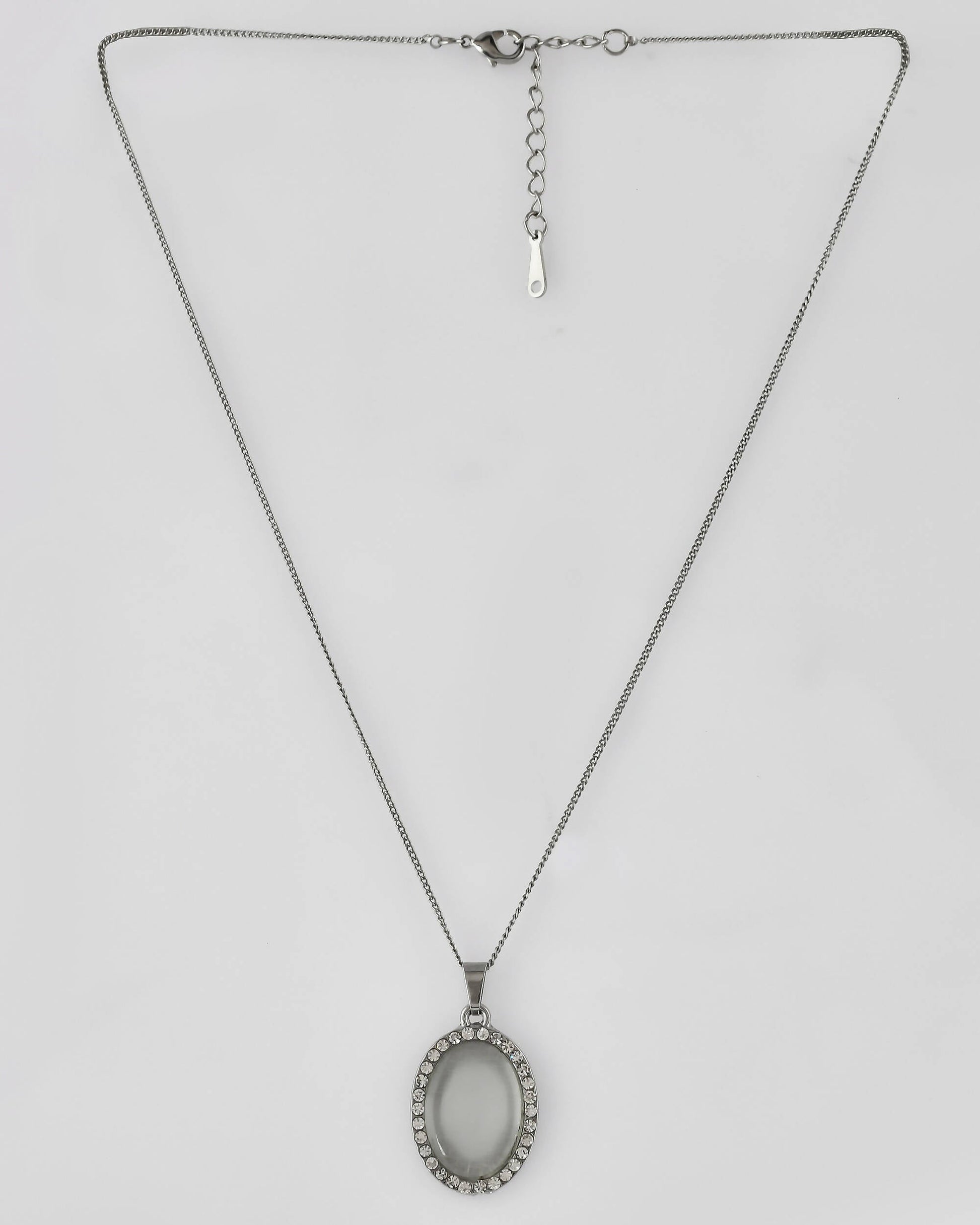 VOJ Women Beads Stainless Steel Sliver-Plated Chain with Oval-Shape Pendant - Grab2buy