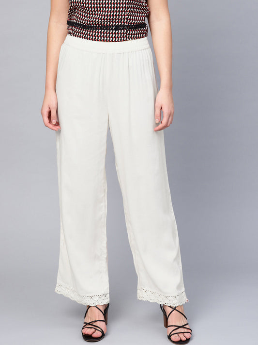 Juniper Women Offwhite Rayon Solid Wide Leg Palazzo