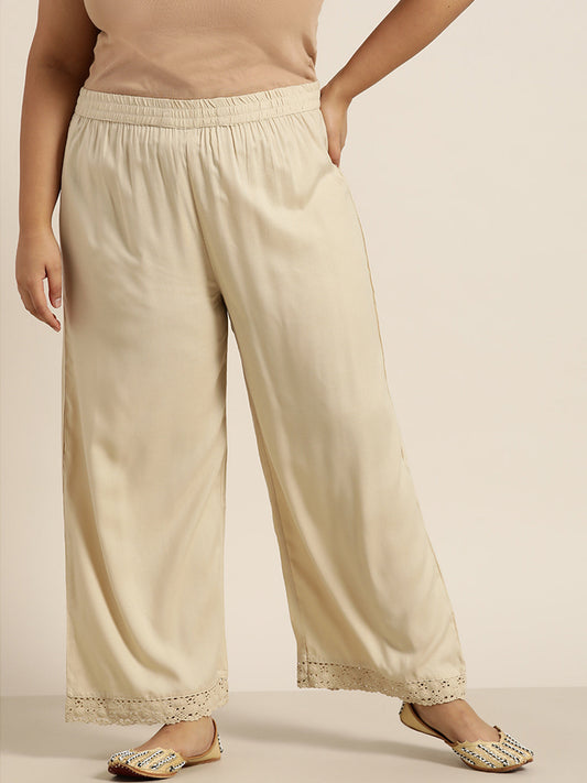Juniper Women Beige Rayon Solid Wide Leg Palazzo