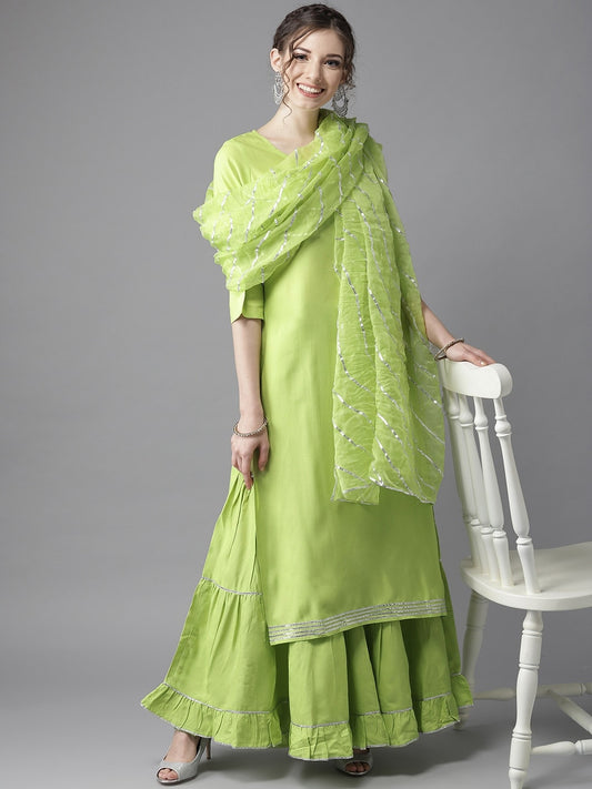 HERE&NOW Zesty Lime Green Gota Patti Kurta Set