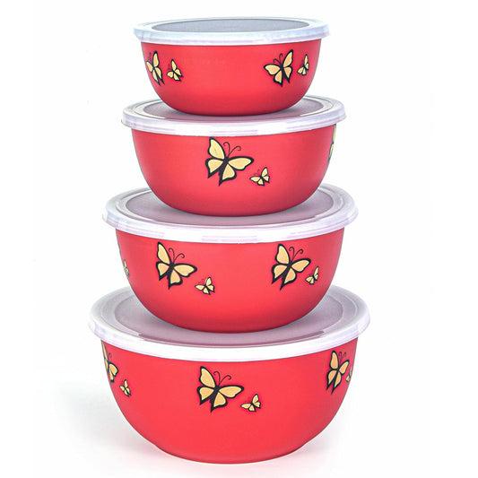 Zaib Microwave Safe Stainless Steel Food Storage Container with Lid|500ml, 800ml, 1250ml, 2000 ml | Reheatable (4 Red Butterfly) Grab2Buy Zaib Grab2Buy
