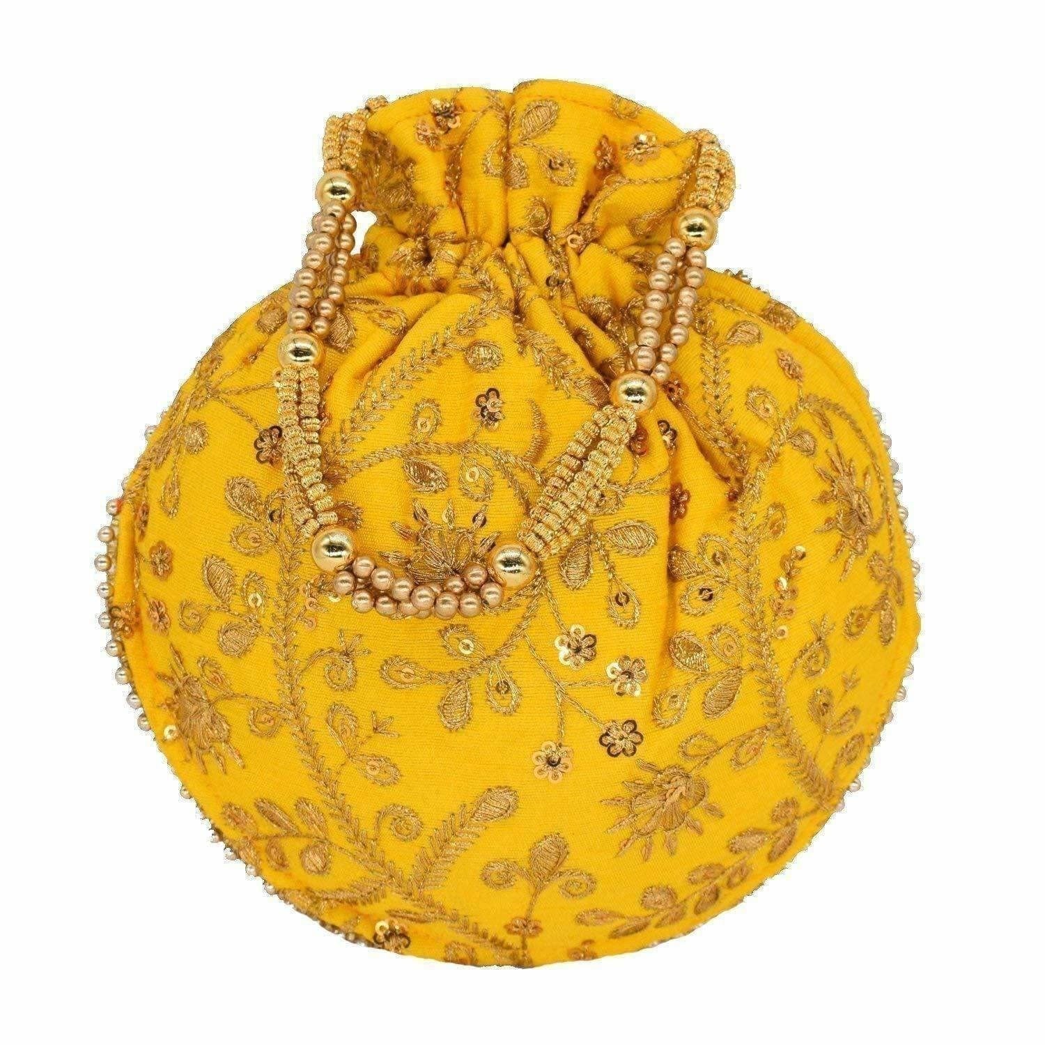 Ethnic Clutch Silk Potli Batwa Pouch Bag with Metal Bead work Gift For Women - Grab2buy