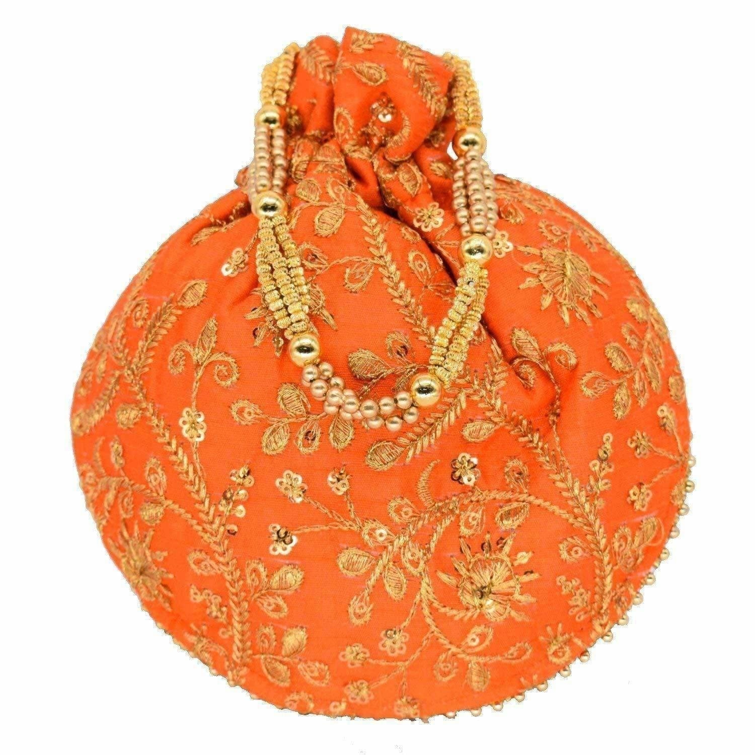 Ethnic Clutch Silk Potli Batwa Pouch Bag with Metal Bead work Gift For Women - Grab2buy