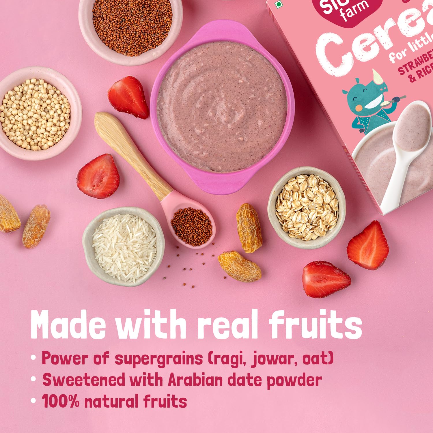 Slurrp Farm Instant Cereal With Ragi, Rice & Strawberry with Milk - Grab2buy
