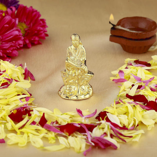 Estele Gold-Polished Divine Sirdi Sai Baba Idol for Pooja/Gifts/Car decor