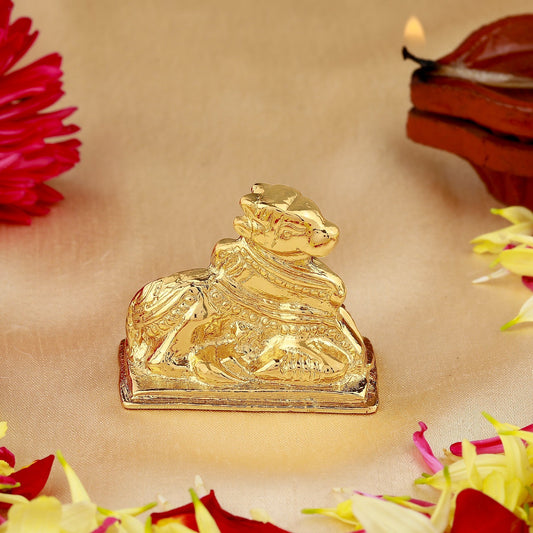 Estele Gold-Polished Lord Nandikeshwara Idol for Home/Car Decor