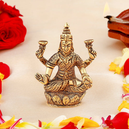 Estele Gold-Polished goddess of wealth Laxmi Devi on lotus Idol for Pooja/Car decor | Grab2Buy