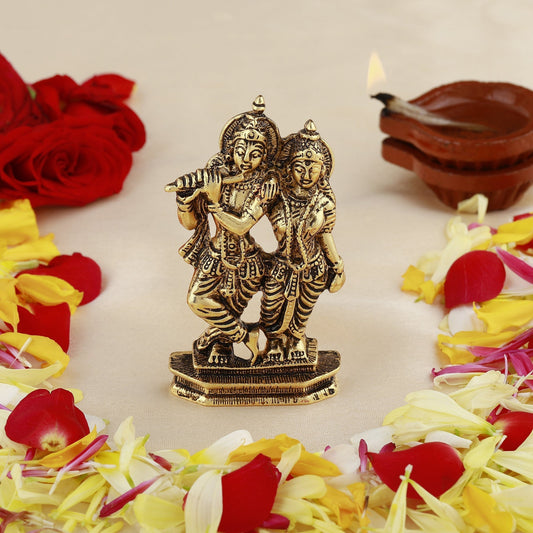 Estele Gold-Polished Devotional Shree Radha Krishna Idol for Home/Car Decor | Grab2Buy