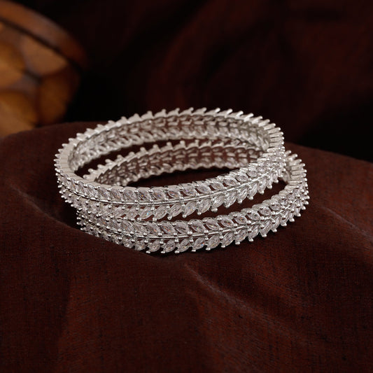 Estele Rhodium Plated Stunning White American Diamonds Enhanced 2:8 Size Bangles for Women | Grab2Buy
