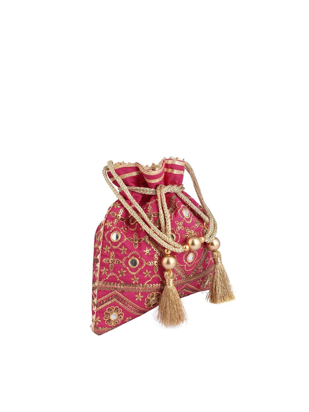 Masq Pink & Gold-Toned Embellished Embroidered Potli Clutch - Grab2buy