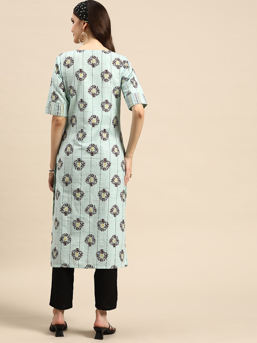 Sangria Women Blue & Brown Ethnic Motifs Printed Kurta - Grab2buy