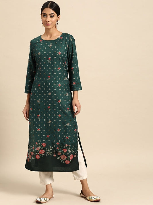 All About You Women Floral & Geometric Printed Straight Kurta