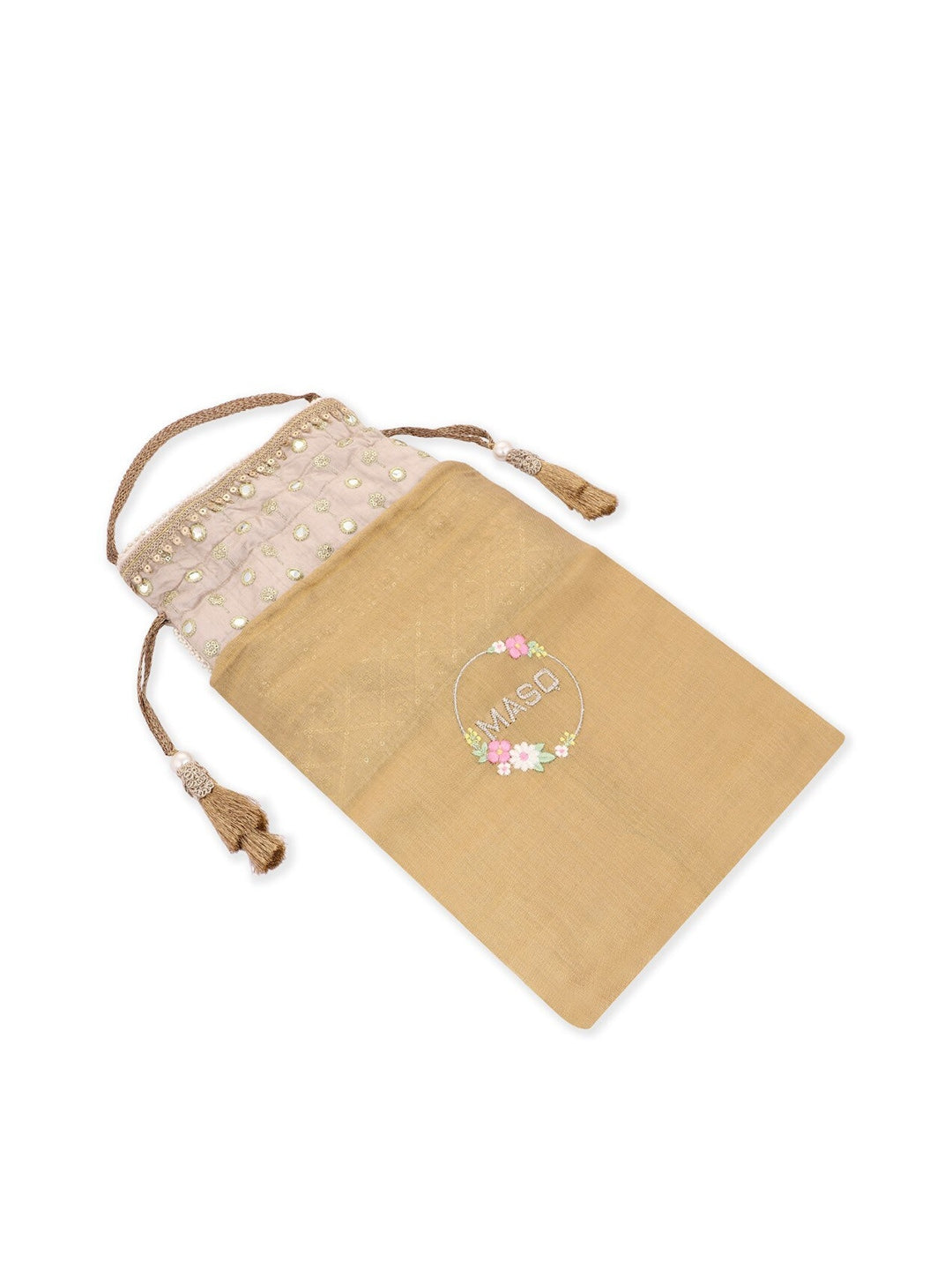 Masq Grey & Gold-Toned Embroidered Potli Clutch - Grab2buy