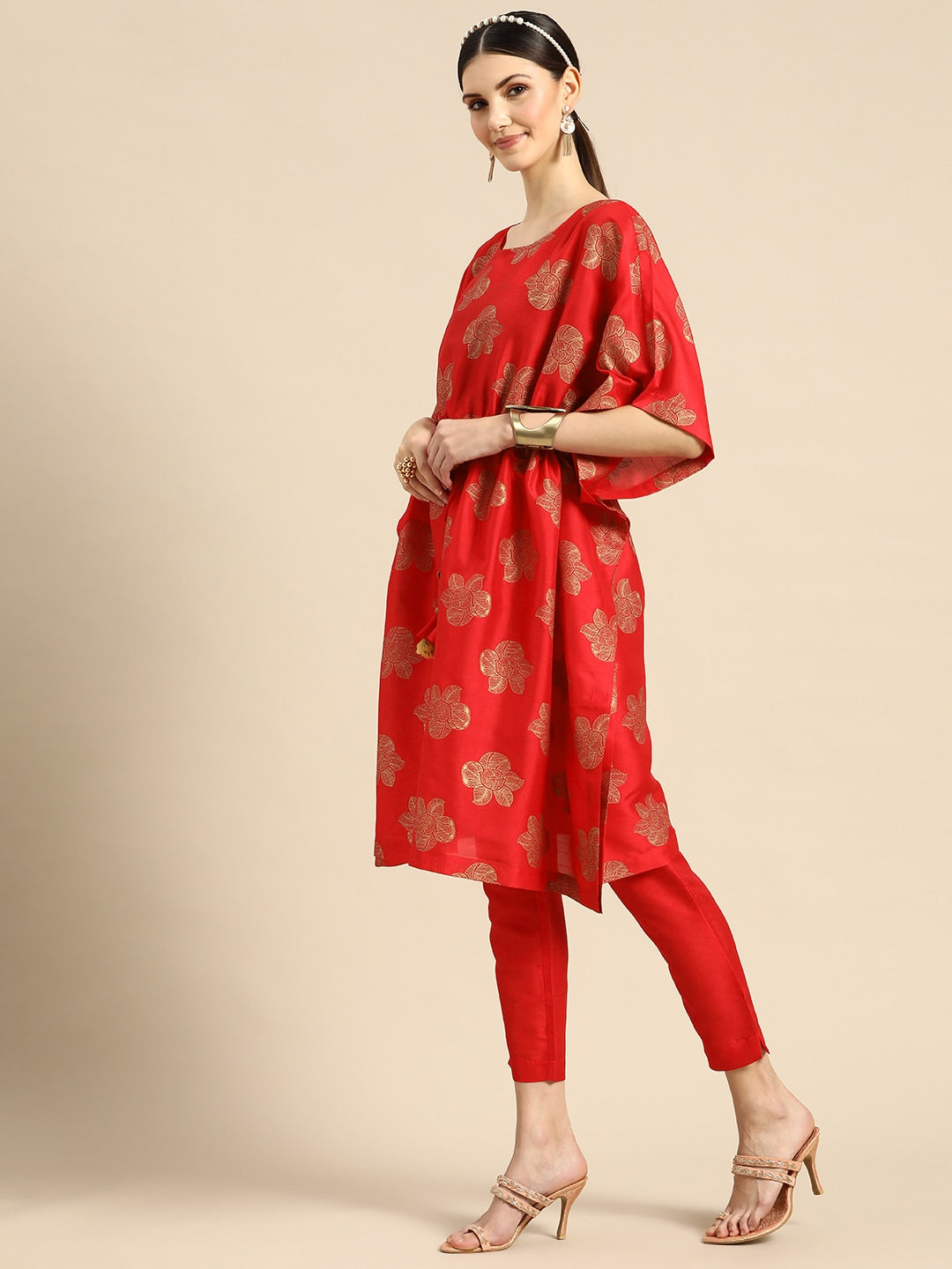 Sangria Women Red Ethnic Motifs Printed Kurta with Trousers - Grab2buy
