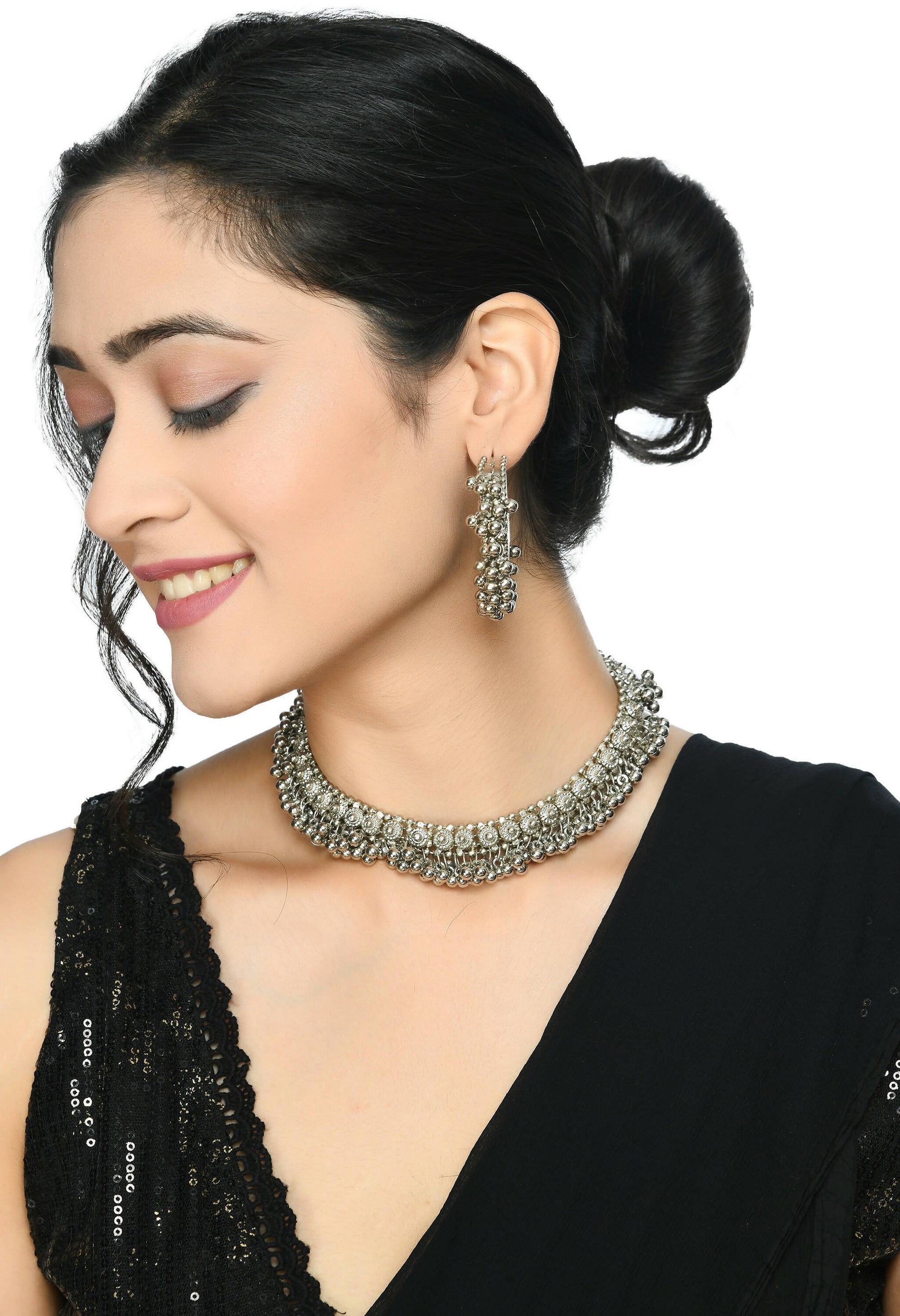 Mominos Fashion Johar Kamal Silver-Plated Brass Finish Ghungroo Work Choker For Women - Grab2buy