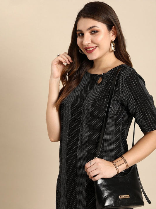 Anouk Women Striped Keyhole Neck Cotton Kurta | Grab2Buy