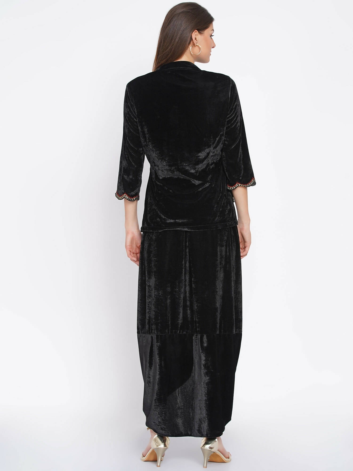 Women Republic Black Velvet Embroiderd Koti With Dhoti Pants - Grab2buy