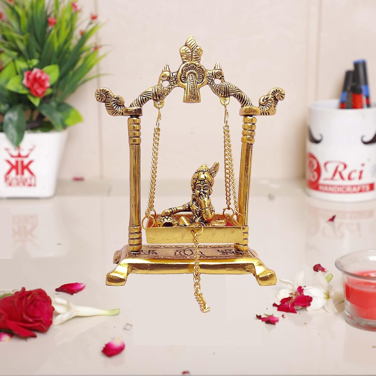 KridayKraft Laddu Gopal on Jhulla Palana Metal Statue - Grab2buy