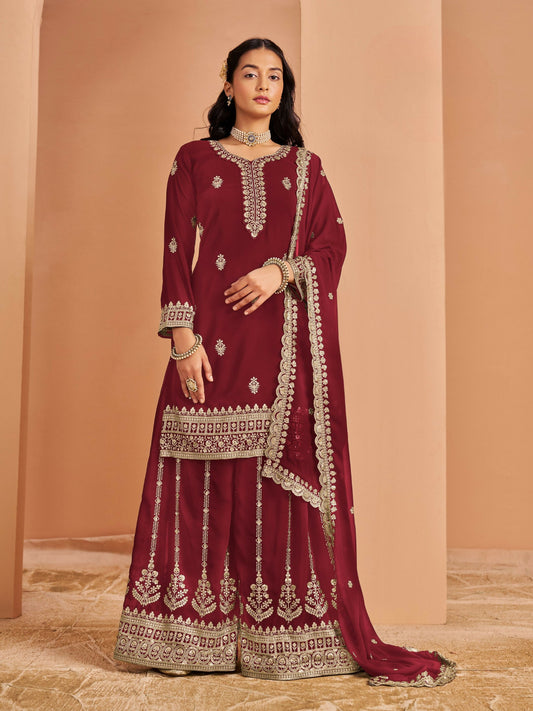 Anaita Maroon Premium Georgette Embroidered Stitched Salwar Suit