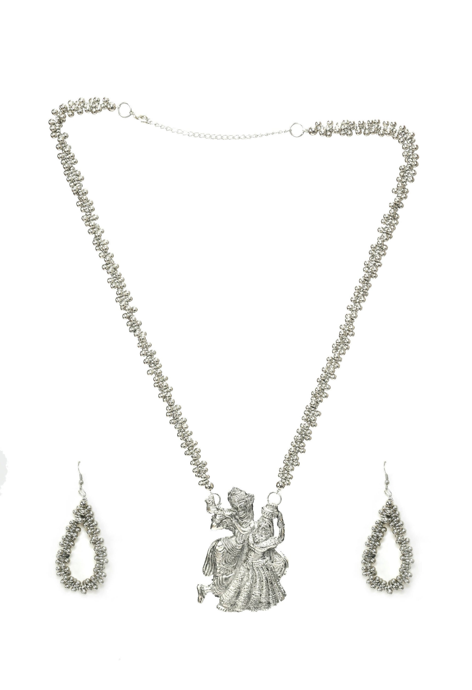 Mominos Fashion Johar Kamal Oxidised Silver-Plated Brass Finish Radha Kishan Long Necklace For Women - Grab2buy