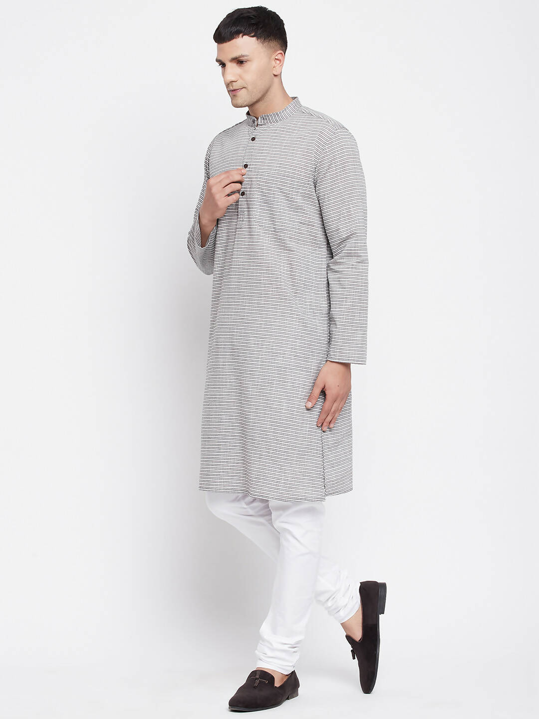 Even Apparels White Pure Cotton Men's Long Kurta With Band Collar - Grab2buy