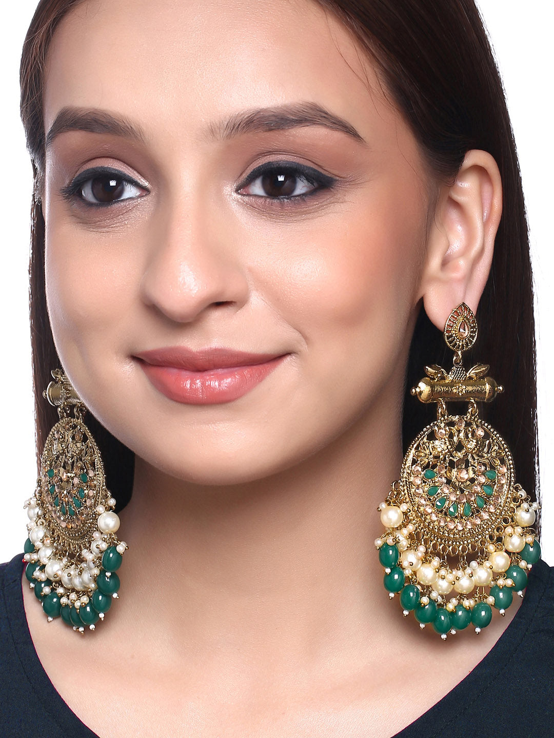 Yellow Chimes Gold-Plated & Green Circular Drop Earrings - Grab2buy