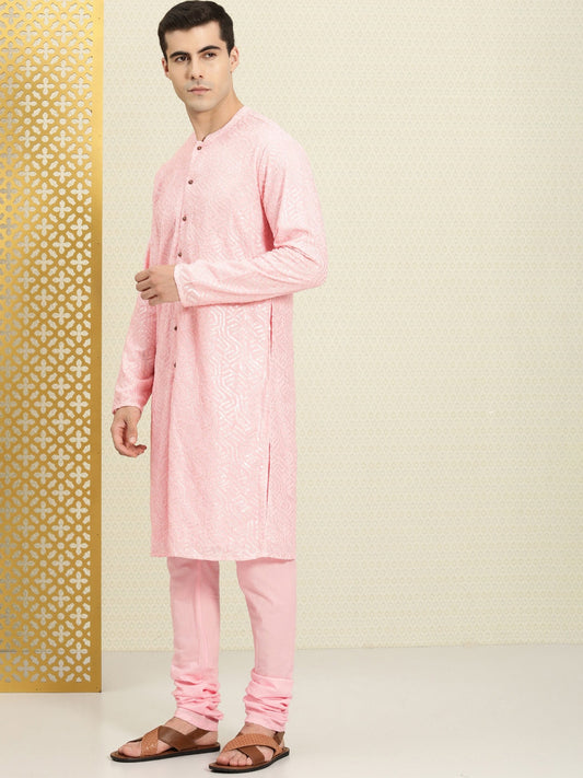 House of Pataudi Embroidered Regular Sequinned Rozana Kurta with Pyjamas