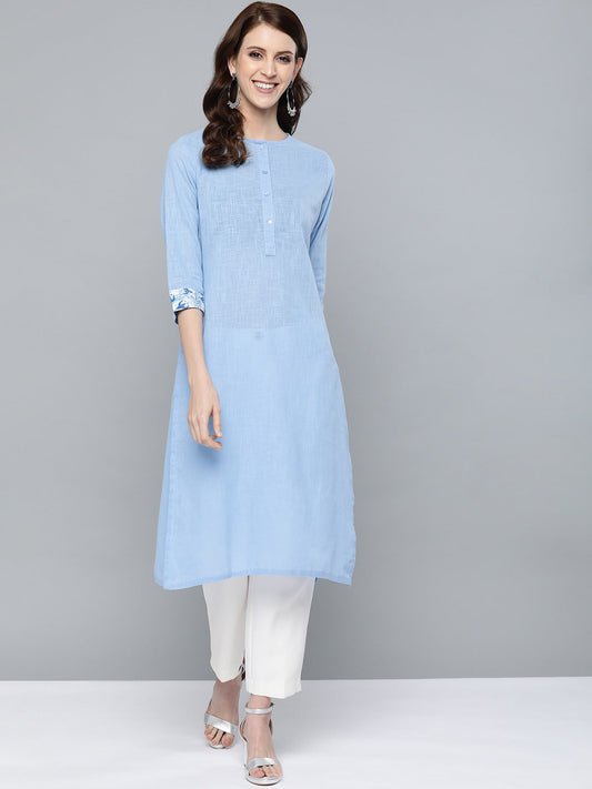 HERE&NOW Women Blue Solid Straight Kurta
