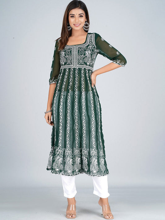 HERE&NOW Ethnic Motifs Embroidered Square Neck Georgette Anarkali Kurta