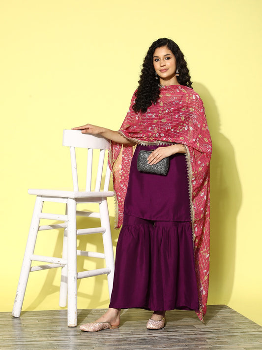 HERE&NOW Gotta Patti Detail Kurta with Sharara & Dupatta