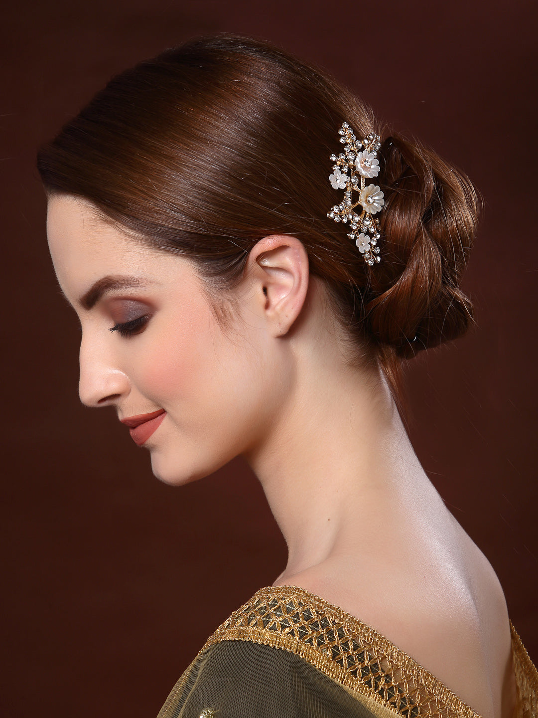Panash Women Gold-Toned & White Embellished Comb Pin - Grab2buy