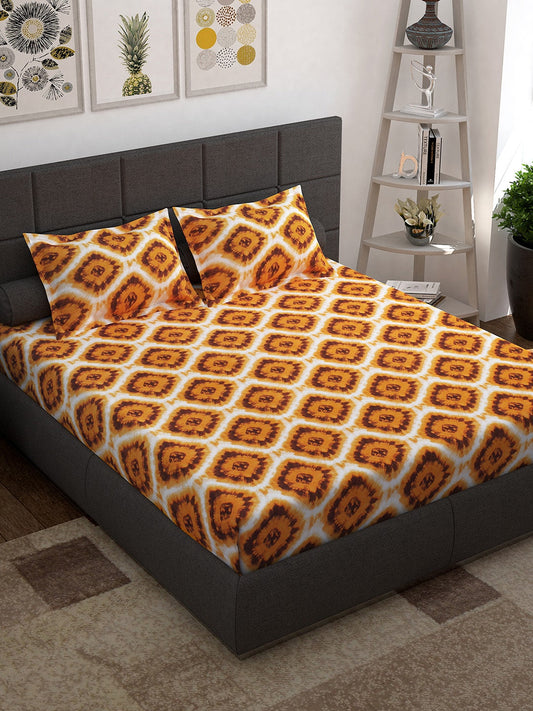 Story@home Unisex Yellow Geometric Cotton 152 TC 1 King Size Bedsheet with 2 Pillow Covers Grab2Buy Story@home Grab2Buy
