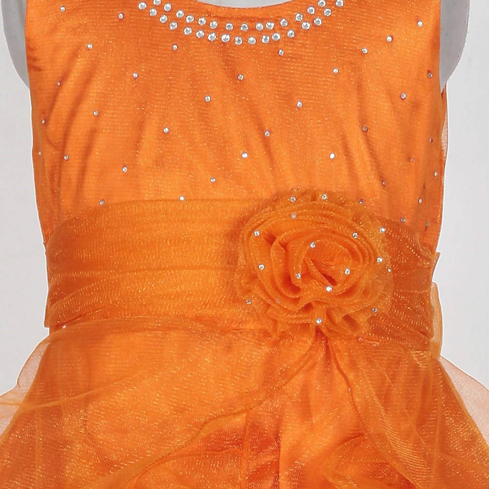 Asmaani Baby Girl's Orange Satin Knee Length Frock (AS-DRESS_22144) - Grab2buy
