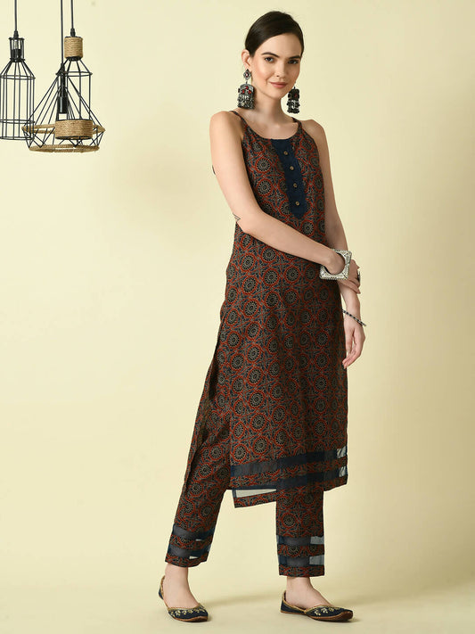 Myshka Women's Multi Straight Kurta & Trousers