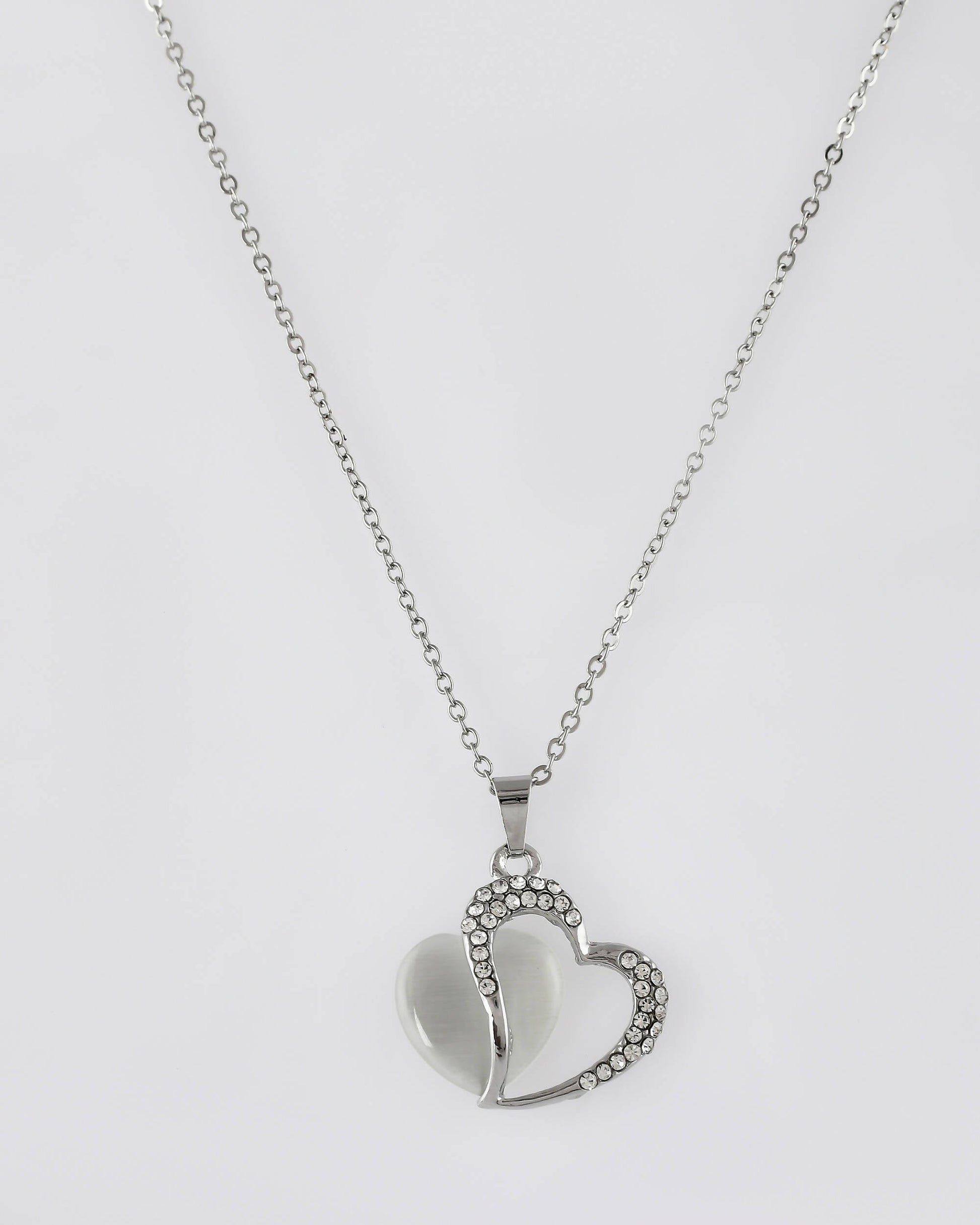 VOJ Women Stainless Steel Sliver-Plated Beads Chain with Double Heart-Shape Pendant - Grab2buy